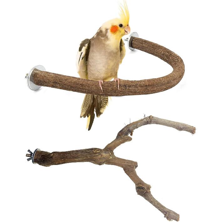 Allazone 4-Piece Bird Perch - Natural Grapevine Stick Swing Chewing Toys for Parrot Cages, Cockatiels, Parakeets, Finches