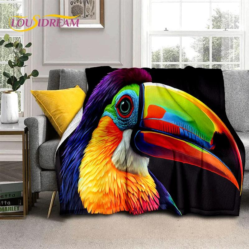 Niedliche Traumvögel Papagei Pfau Cartoon Weiche Flanelldecke für Bett Schlafzimmer Sofa Picknick, Tagesdecke für Draußen Freizeit Geschenk