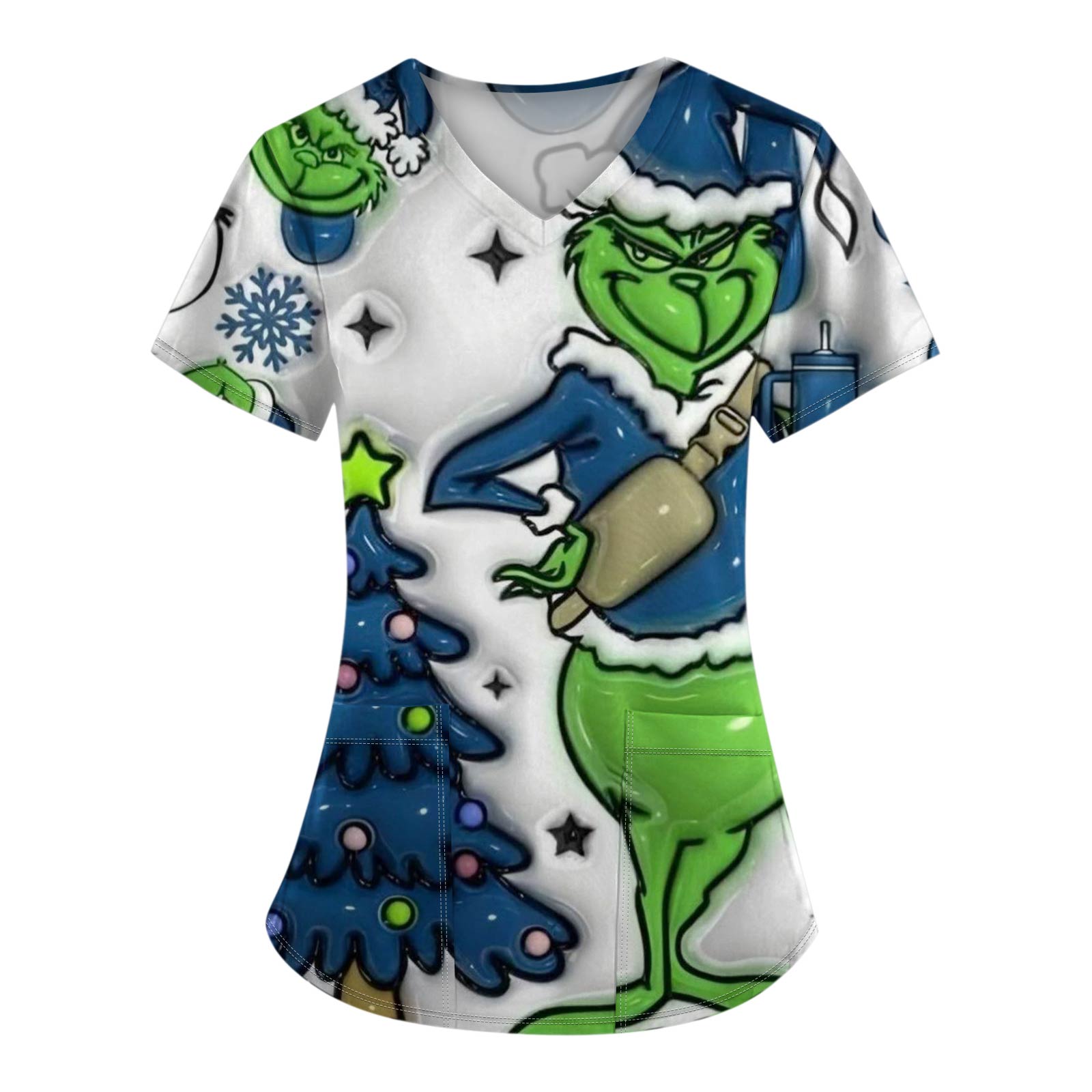 

Женские модные топы с короткими рукавами и V-образным вырезом с принтом, рабочие футболки с карманами L