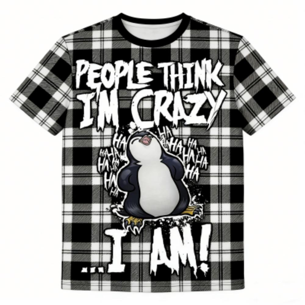Fashion Men's T-shirt Penguin Grid 3D Print Men's Short Sleeves T-Shirt Loose Casual Summer Outdoor Street Men's and Women's Tees Tops