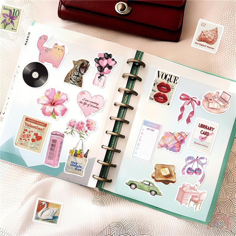 50Pcs/Set Retro Pink Junk Diary Stickers DIY Fashion Waterproof Doodle Decals Stickers