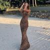 European and American Spring Summer Women Clothes Cross-Border Hot New Long Dress Sling Exposed Back Slim Fit Leopard Dress Evening Dress