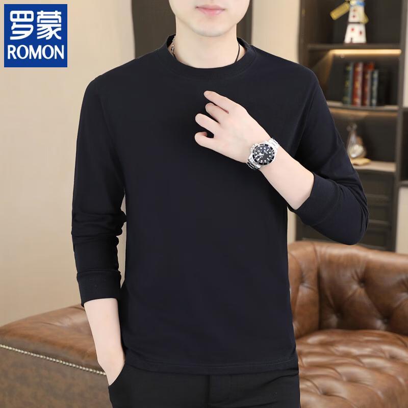 Romon Men's Pure Cotton Long-Sleeve Crewneck T-Shirt