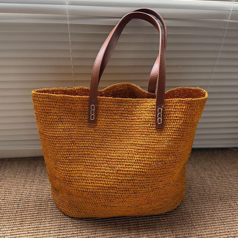 

25 New Simple and Stylish Elegant Tote Bag Ginger Yellow Woven Bag Raffia Handmade Crochet Bag Shoulder Bag Ginger yellow