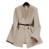 Womens Stand Collar Waist-Cinched Mid-Length Coat With Lining Elegant Office Wear 2026