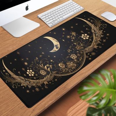Crescent Moon Boho Desk Mat Witchy Desk Mat Zen Desk Pad Extended Mouse Pad Dark Cottagecore Astronomy Large Gaming Mat