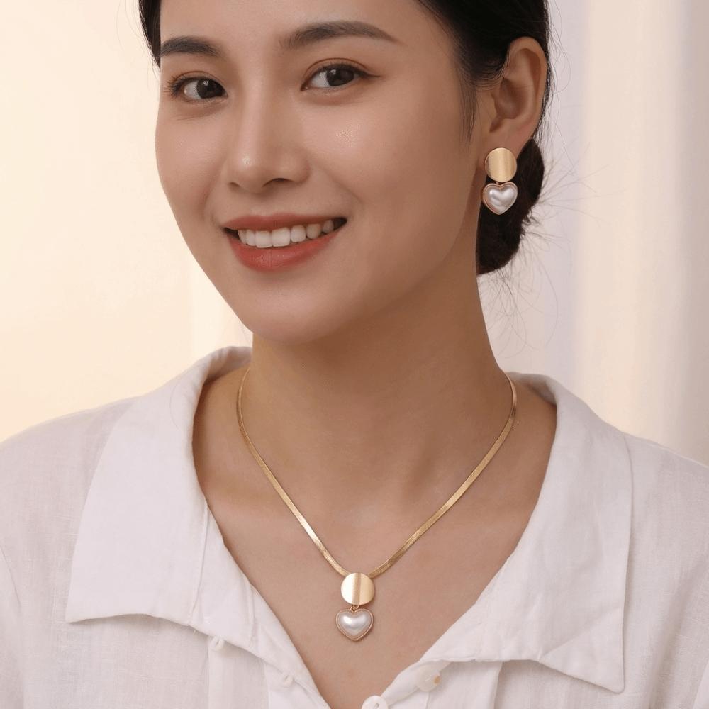 Elegant Imitation Pearl Earrings Circular Earrings Necklace Set New Heart Shaped Jewelry Set Daily