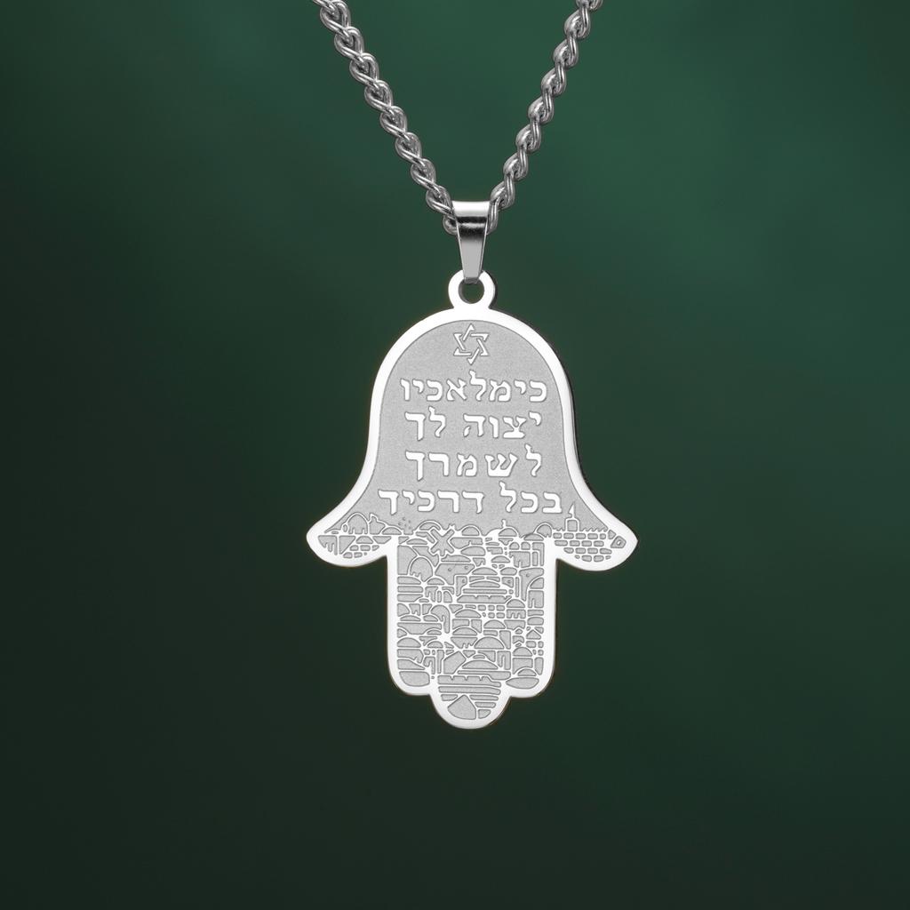 Jeshayuan NEW Hamsa Hand of Fatima Pendant Necklace For Women Jerusalem Hebrew Stainless Steel Men Necklaces Party Jewelry Gift