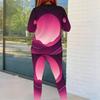 Women Plus Size Two Piece Set Round Neck Long Sleeve Printed Top And Fitted Pants Pink Purple Black