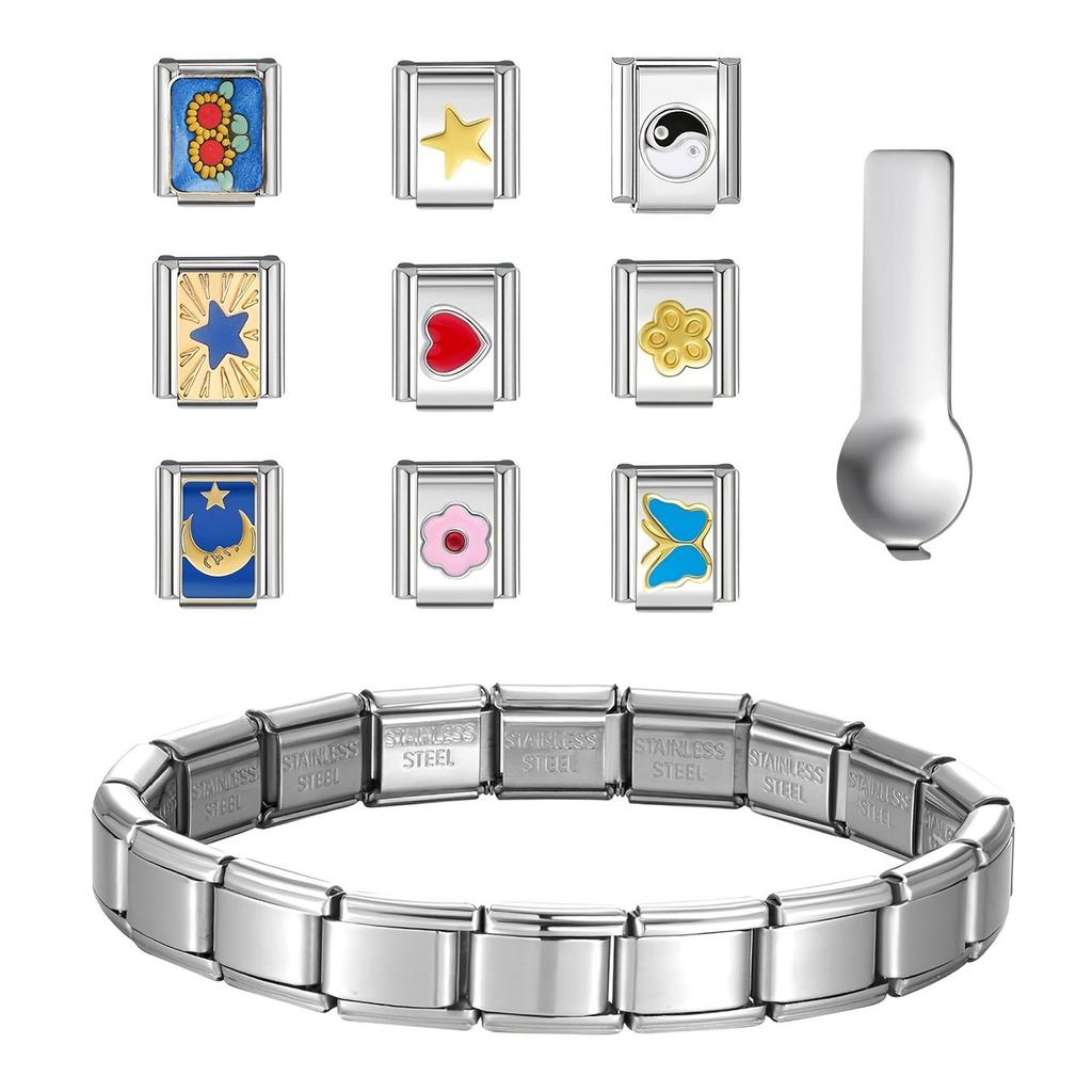 Italienisches Modularmband Verbindungsglieder Schmuckzubehör Edelstahltextur Geeignet für Schmuckliebhaber