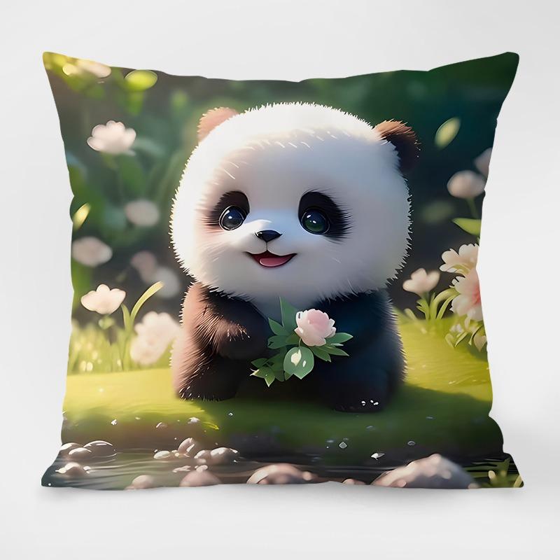 Cute Cartoon Panda Pattern Decorative Pillowcase Living Room Bedroom Square Cushion Pillowcase