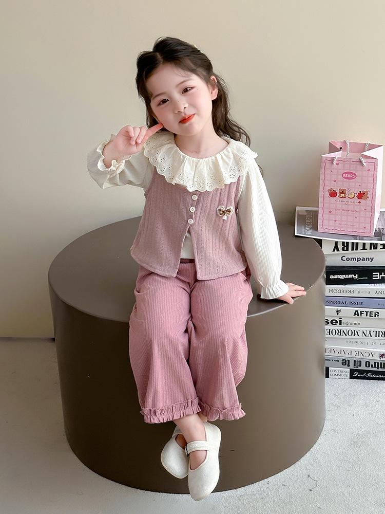 Jesień 2025 Dziewczęcy Trzyczęściowy Zestaw Sztruksowy