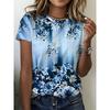 Summer Fashion Women's Blue Gradient Floral Print Round Neck T-shirt