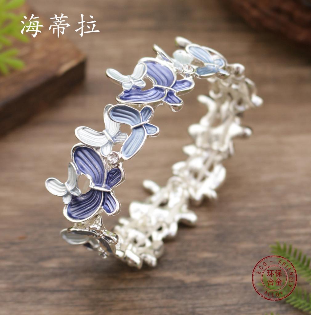 Emaille Haar Schmetterling Legierung elastisches Armband, Damen vielseitiges diamantbesetztes Schmetterlingsarmband