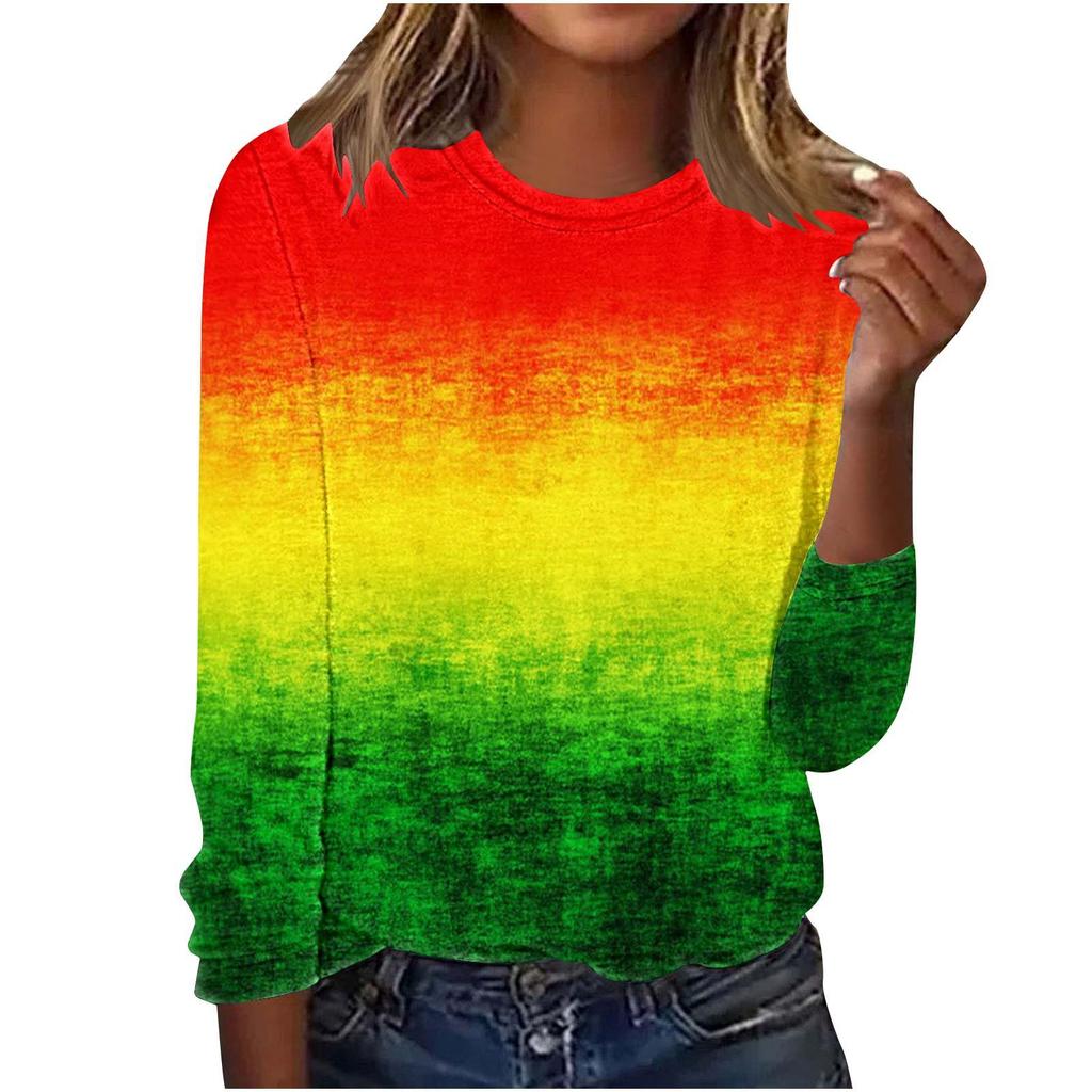 Jarní a podzimní dámská trička s kulatým výstřihem a 3D barevným potiskem, módní a ležérní s dlouhým rukávem