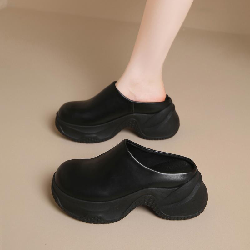 CRLAYDK Women Slip On Mules Slippers Backless Walking Leather Wedge Loafers Leather Casual Ladies Height Increase Slides