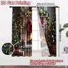 2pcs 2D flat printing Merry Christmas Window Curtains Day Christmas Fireplace Scene11 Machine Washable Polyester Without