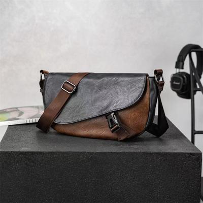 Retro Messenger Bag Men Color Block Crossbody Bag Faux Leather Shoulder