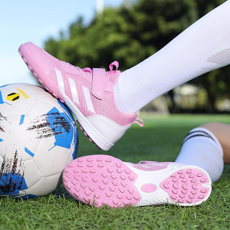 

Summer mesh breathable children s football shoes Velcro strap-free broken nails TF primary school students men s and women s anti-skid training shoes 39