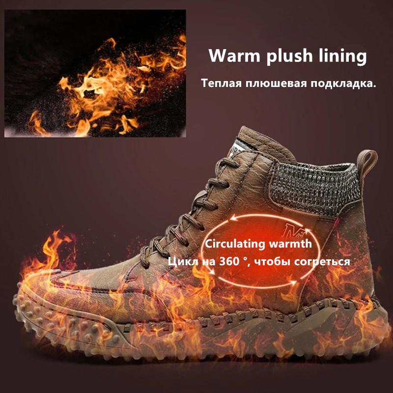 New Winter Waterproof Men Boots Plush Warm Snow Boots Outdoor Non-slip Men Ankle Work Boots Men's Motorcycle Boots Botas Hombre
