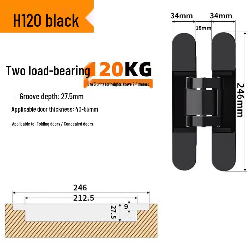 Adjustable 180° Concealed Door Hinges for Inward/Outward Opening Wooden Doors