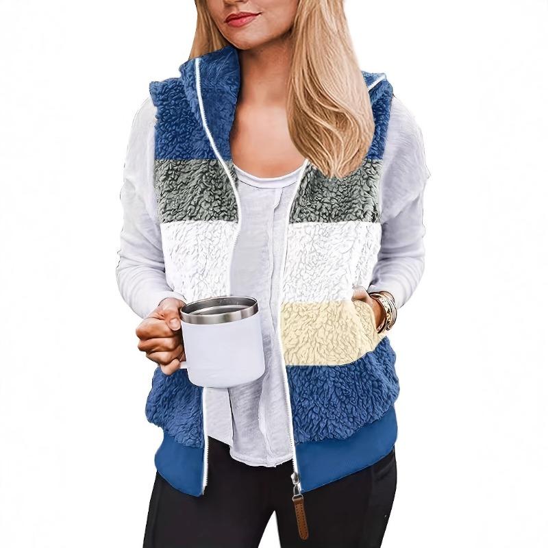 Women S Fashion Plush Stand Collar Sleeveless Zipper Lightweight Vest With Pockets