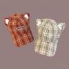 Cotton Checkered Cat Ear Embroidered Baseball Cap With Sun Protection For Women