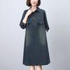 2024 Spring/Autumn Mid-Length Denim A-Line Shirt Dress with Long Sleeves