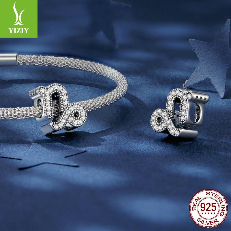 Design Twelve Constellations Lucky Bracelet Beads, Retro Style S925 Silver Beads Loose Beads
