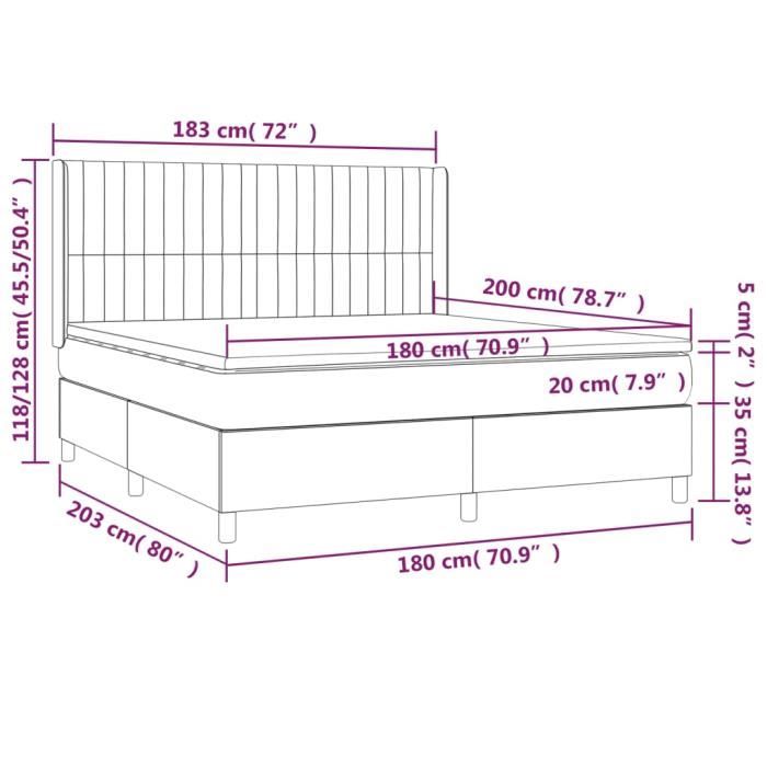 3132815 vidaXL Lit à sommier tapissier avec matelas Noir 180x200 cm Velours