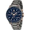 Maserati Quartz Watch Men's 44mm Blue Dial Dark Gray Stainless Steel Chronograph 100m Water Resistant