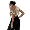 Satin Asymmetric One Shoulder Blouse for Women with Off Shoulder Elegant Top Shirt