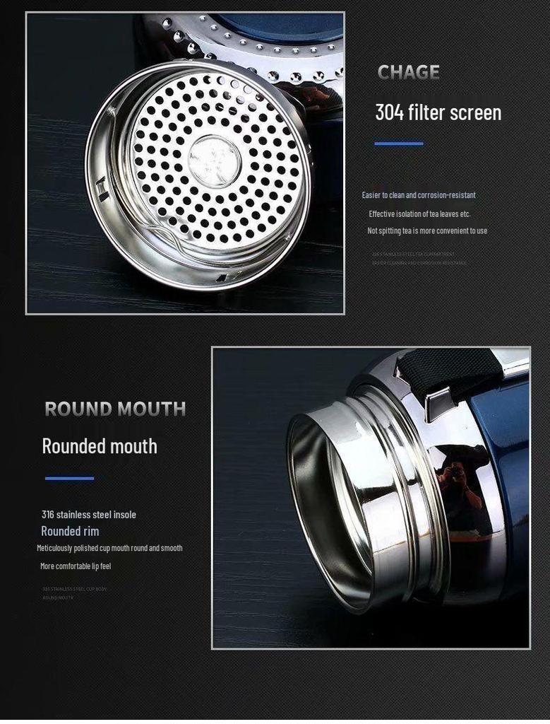 Insulated Stainless Steel Kettle with Tea Infuser, 600-1000ml Capacity - Portable Cup for Car Use