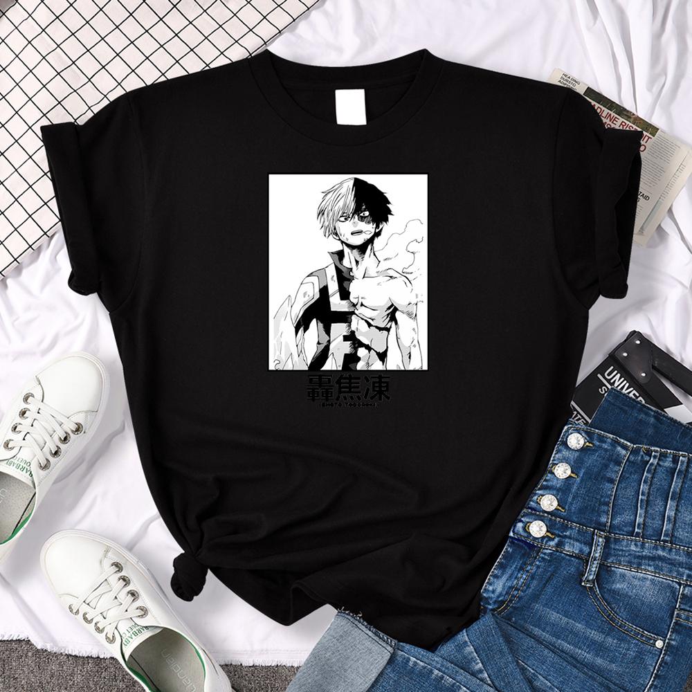 

Женская футболка аниме My Hero Academia Todoroki o, топ с принтом, женская одежда больших размеров в стиле Харадзюкуа с круглым вырезом, женская одежда в японском стиле манга
