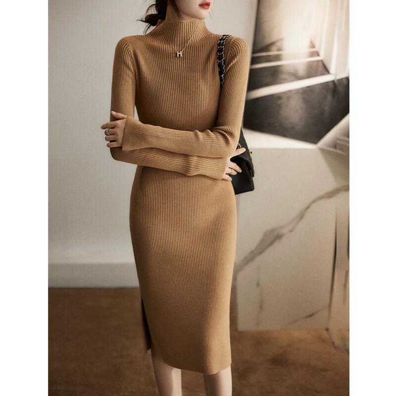 

Women s Half-High Collar Knitted A-Line Sweater Dress One Size