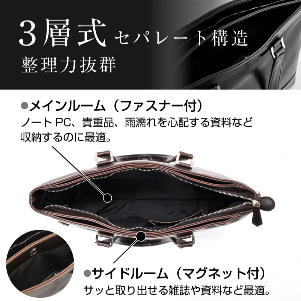 Sacro Tote Business Groß Steht auf seinem PU Hält A4-Größe Reißverschlussfach Schultergurt Perfekt für Job Business Schwarze Tasche, Herrentasche, Kapazität,