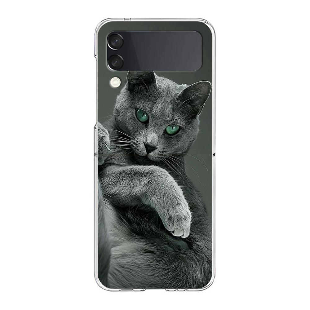 Cover per Telefono Per Samsung Galaxy Z Flip 7 6 5 4 Custodia Trasparente Per Samsung Z Flip 3 PC Rigido Pieghevole Gatto British Shorthair Carino