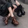 Stivaletti Donna Stile Britannico Open-Toe - Sandali Stringati Vintage a Suola Spessa, Scarpe Casual Traspiranti a Punta Tonda per l'Estate