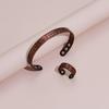 Temu Plum Blossom Magnetic Bracelet & Vintage Flower Ring Set - Adjustable Antique Red Copper for Men & Women