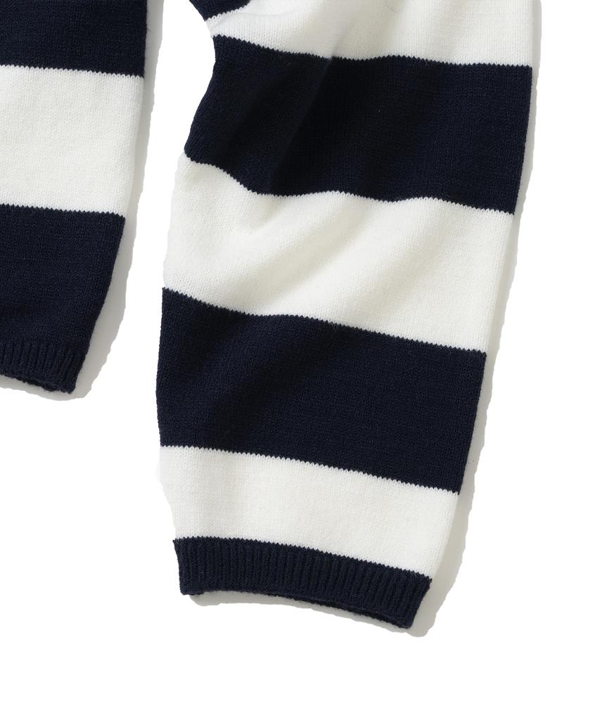 KNITTED (Unisex) Striped Rugby Collar Knit Navy