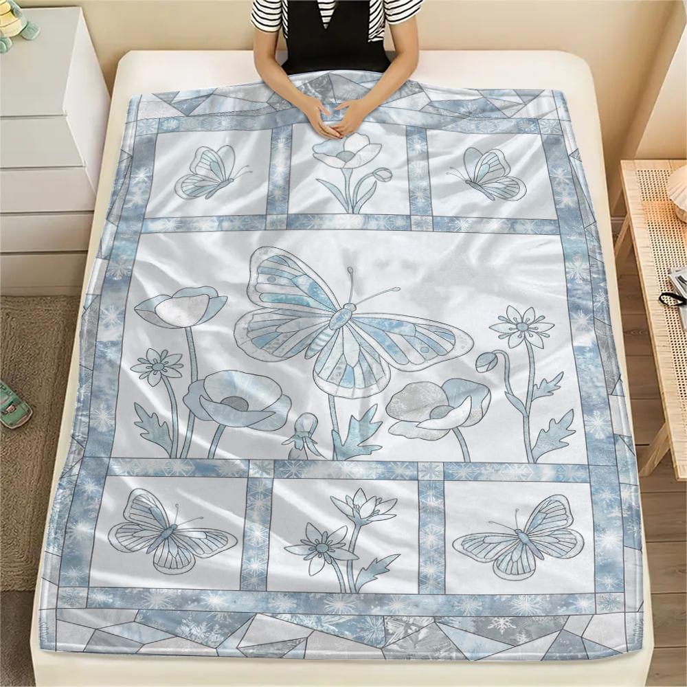 Modern Butterfly Print Flannel Blanket, High Quality Comfortable for All Seasons, Home Decor, Warmth and Comfort, Perfect for Christmas Gifts74