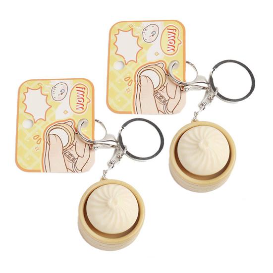 Creative Steamed Bun Keychain Squeeze Toy Soft Decompression Fidget Pendant with Popper Buttons
