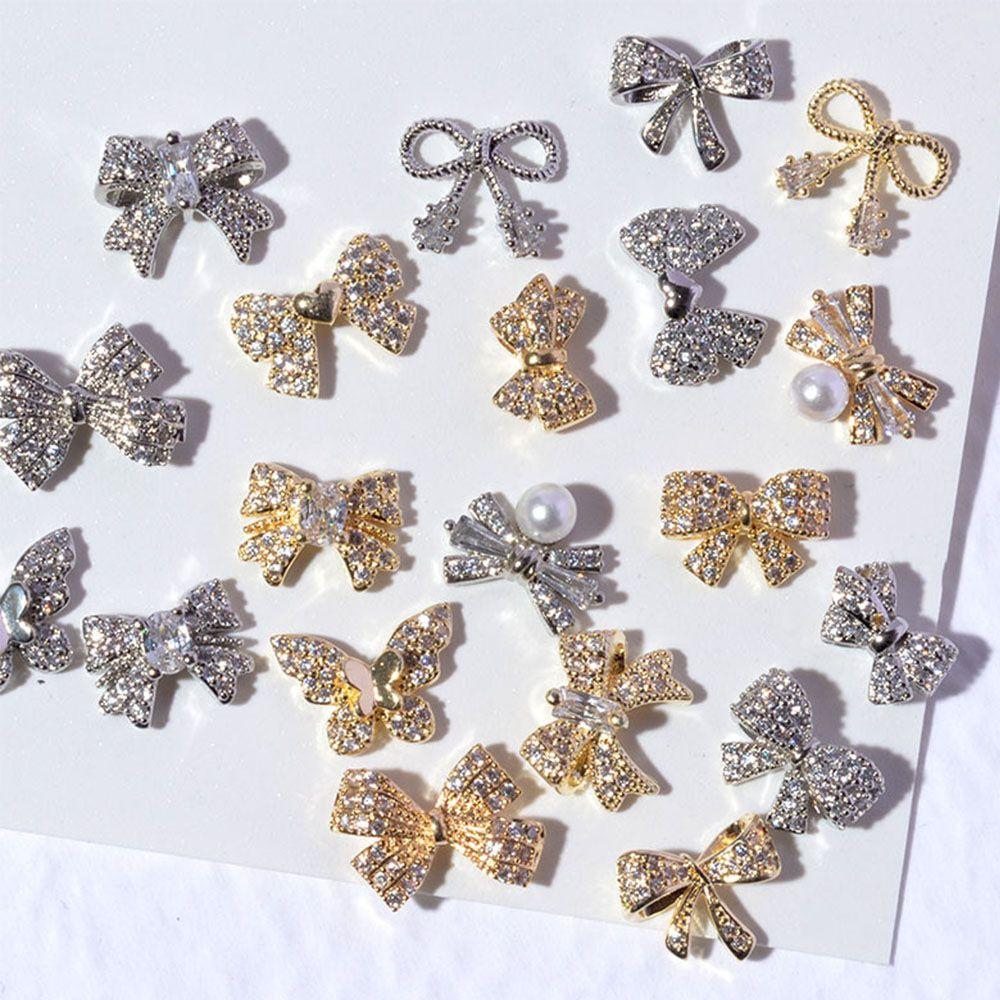 Pearl Crystal Butterfly Nail Jewelry Bow Nail Rhinestones Manicure Tools DIY Nail Art Decorations