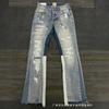 Mens Distressed Washed Flared Jeans With Ink Splatter Print High Street Style Casual Denim Pants