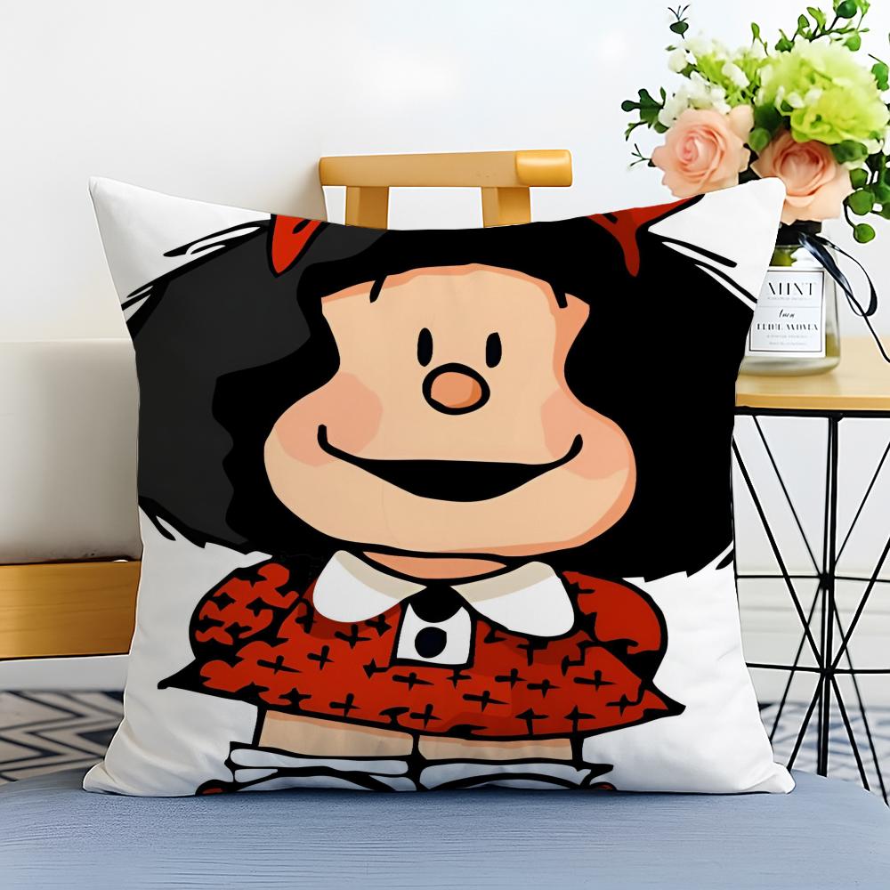 Cartoon Mafaldas Cushion Cover Washable Linen comfort Soft for Sofa Bed Cozy Home Room Decor