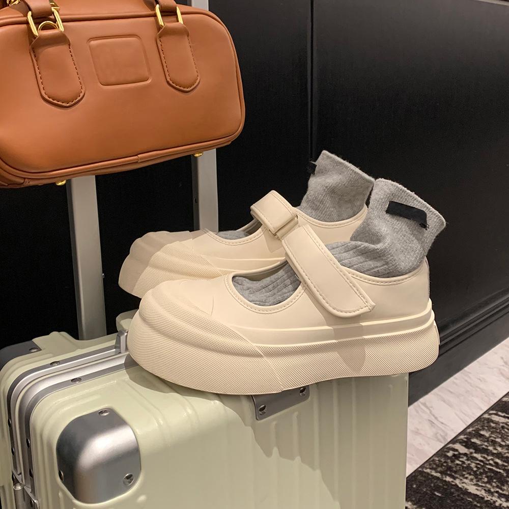 Traubenmama Studiolee Big Head Klettverschluss Muffin Dicke Sohle Erhöhend Runder Kopf Flacher Ausschnitt Mary Janes Kleine Lederschuhe Damen