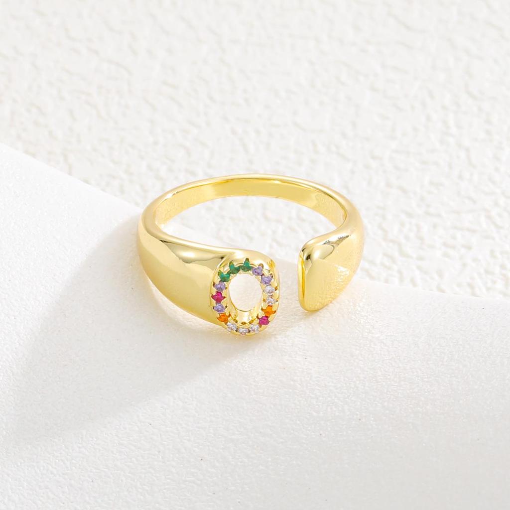 Fashionable Colorful Zircon Alphabet Adjustable Retro Ring
