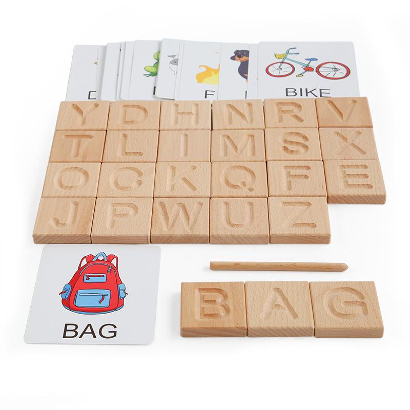 

Kids Wood Alphabet Tracing Board Toys Montessori Educational Spelling Words Pen Control Training Writing Practice Teaching Aids