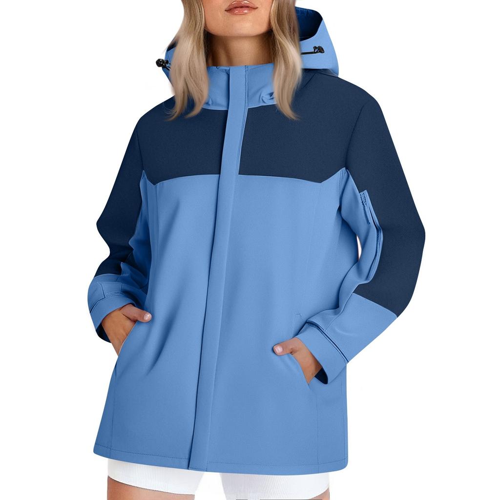 Women's Fashionable Color Blocked Long Sleeved Hooded Outdoor Thin Waterproof Running Sports Jacket, Submachine Jacket