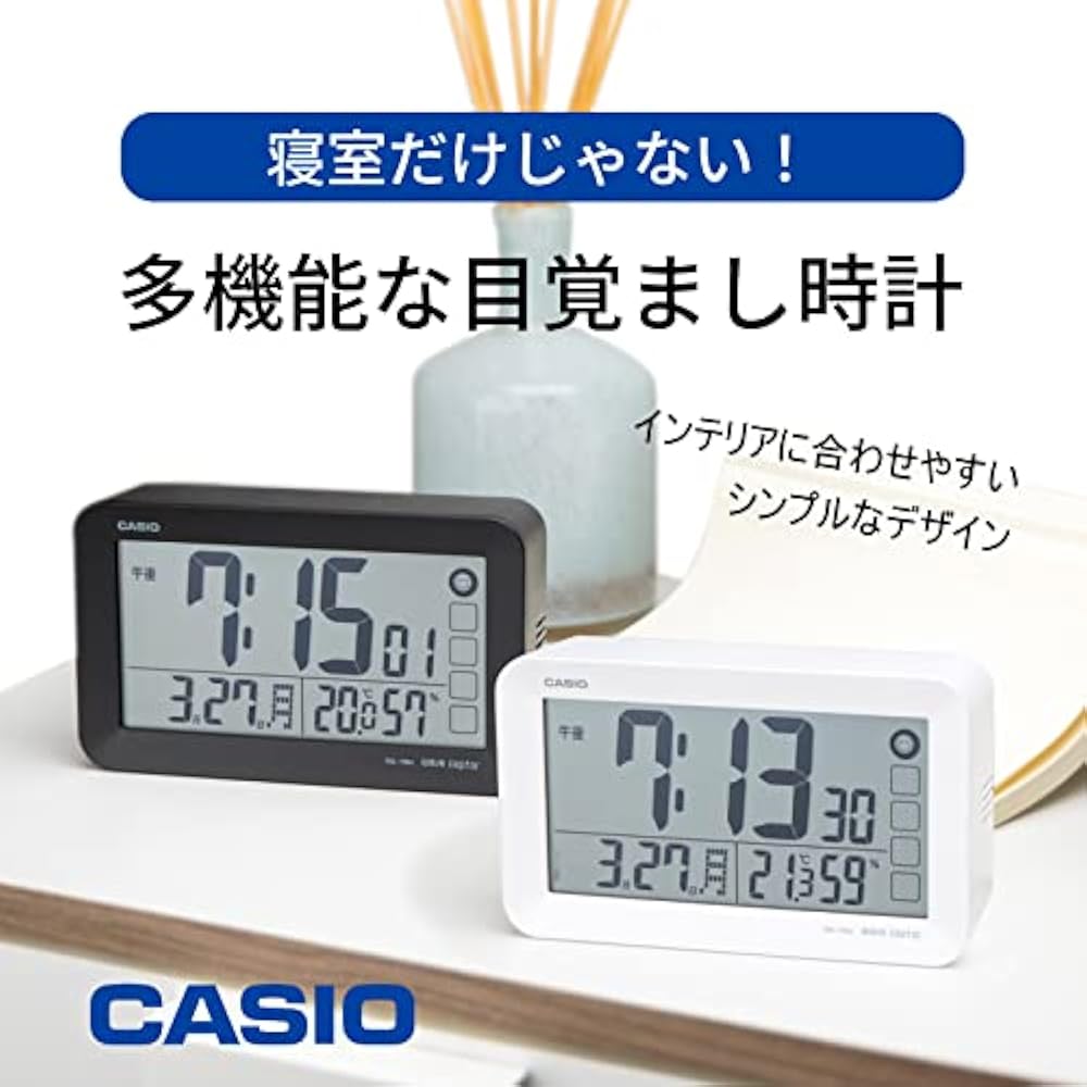 CASIO Alarm Clock, Radio-Controlled Table Clock, White, Auto-Light, Digital, Snooze, Light, DQL-1...